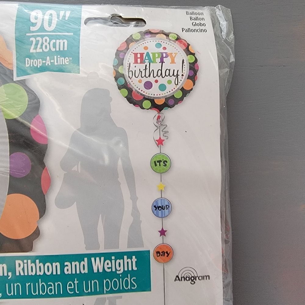 "Happy Birthday" Huge Jumbo Balloon, Ribbon and Weight Foil Balloon.